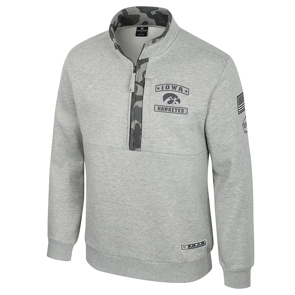 Men's Colosseum Heather Gray Iowa Hawkeyes OORAH OHT Military Appreciation Fleece Quarter-Zip Jacket