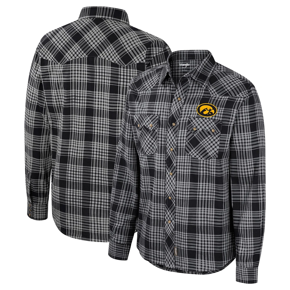 Colosseum x Wrangler pour homme Noir Iowa Hawkeyes Plaid Western à manches longues