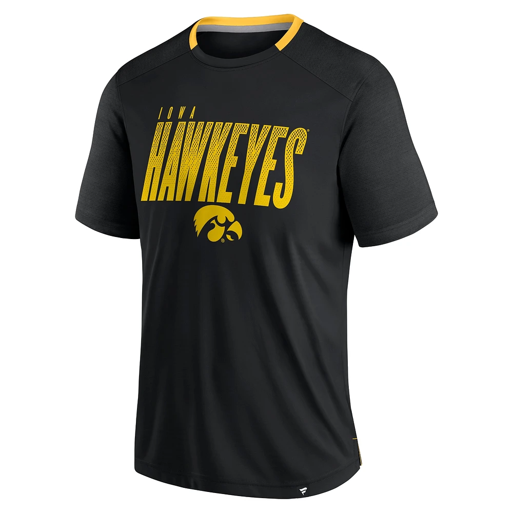 Men's Fanatics Black Iowa Hawkeyes Defender Fade Slant T-Shirt