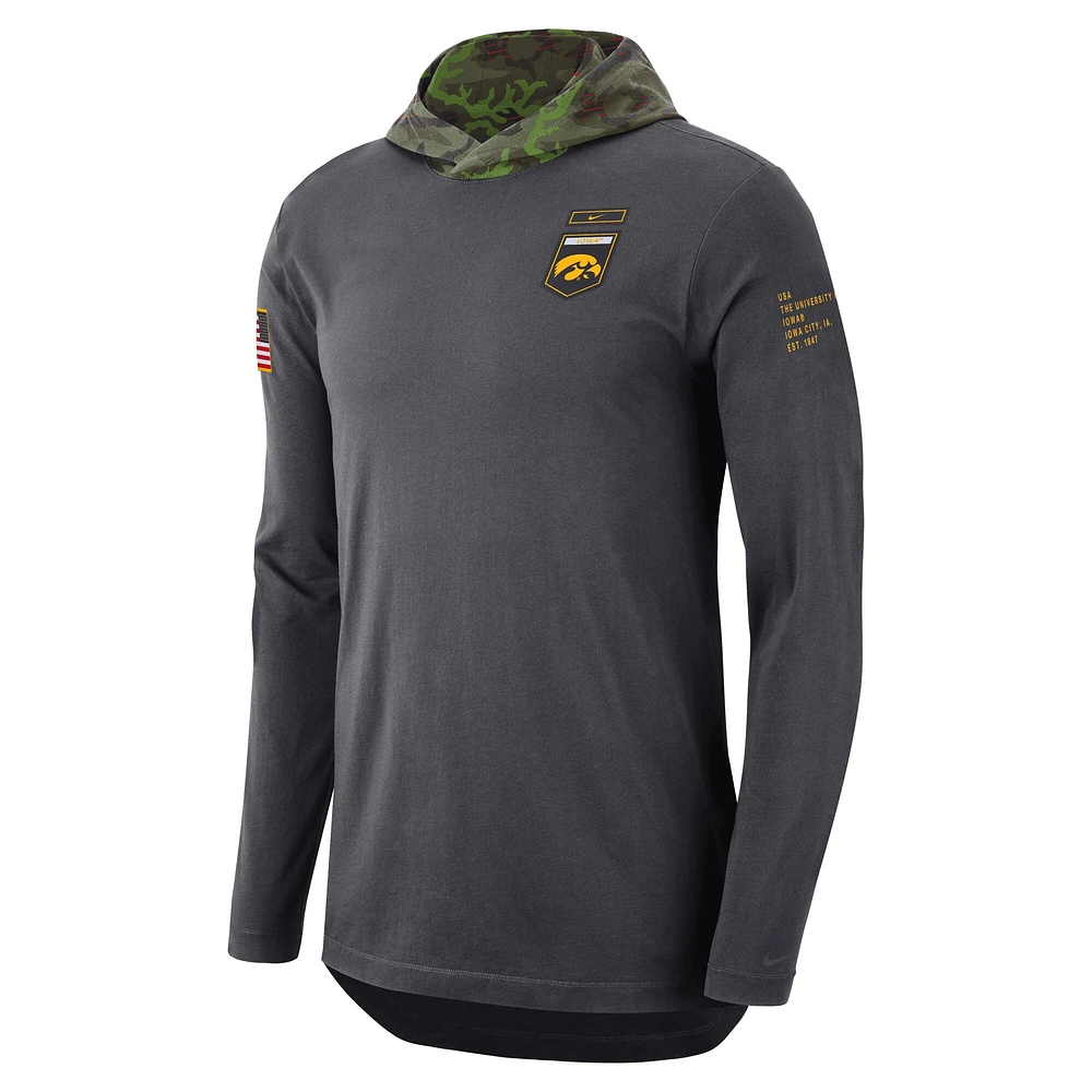Men's Nike Anthracite Iowa Hawkeyes Military Long Sleeve Hoodie T-Shirt