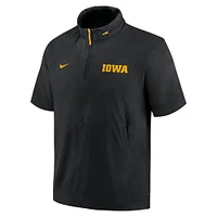 Men's Nike Black Iowa Hawkeyes 2024 Sideline Coach Short Sleeve Half-Zip Hoodie Jacket
