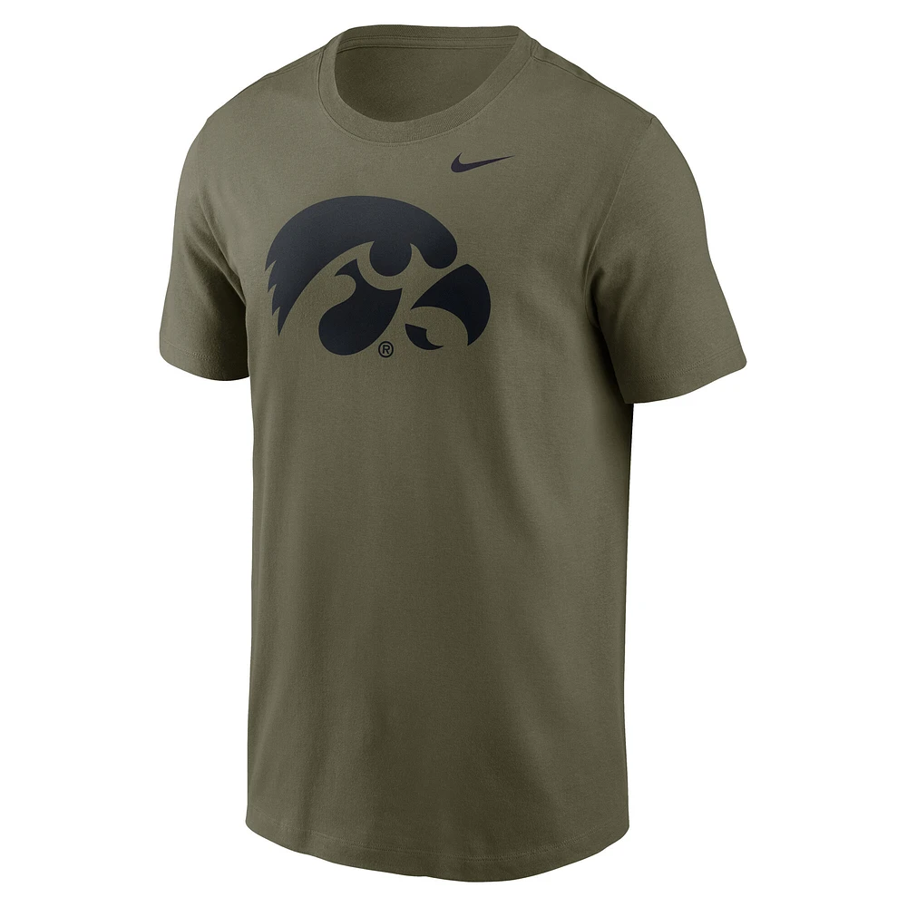 Men's Nike Olive Iowa Hawkeyes 2024 Military Appreciation Tonal Logo Performance T-Shirt