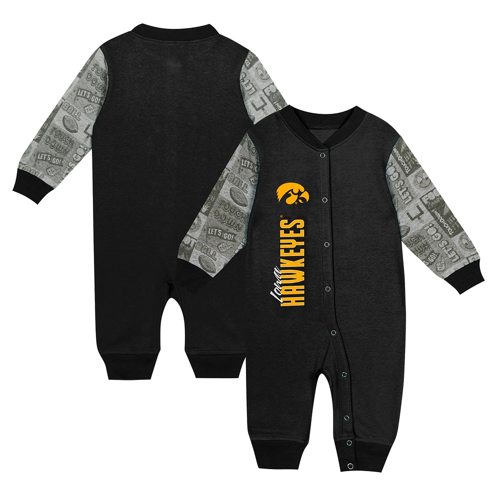 Combinaison à manches longues colorblock noire Iowa Hawkeyes Playbook pour nouveau-né et nourrisson
