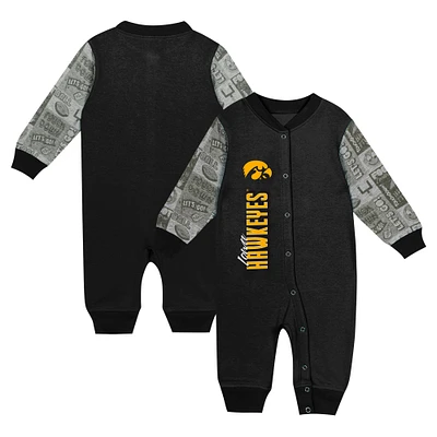 Combinaison à manches longues colorblock noire Iowa Hawkeyes Playbook pour nouveau-né et nourrisson