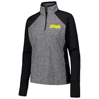 Women's Black/Heather Gray Iowa Hawkeyes Finalist Raglan Quarter-Zip Jacket