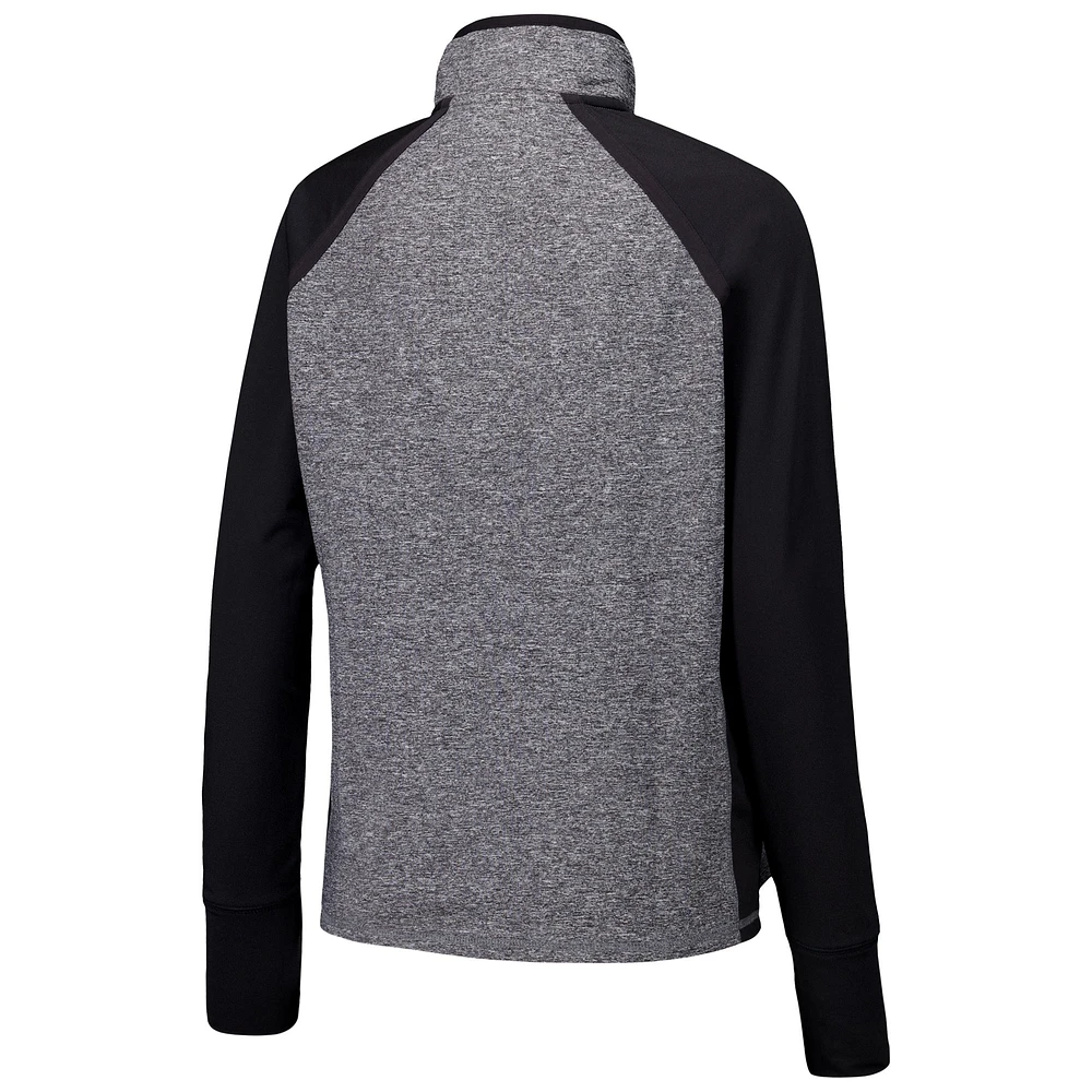 Women's Black/Heather Gray Iowa Hawkeyes Finalist Raglan Quarter-Zip Jacket