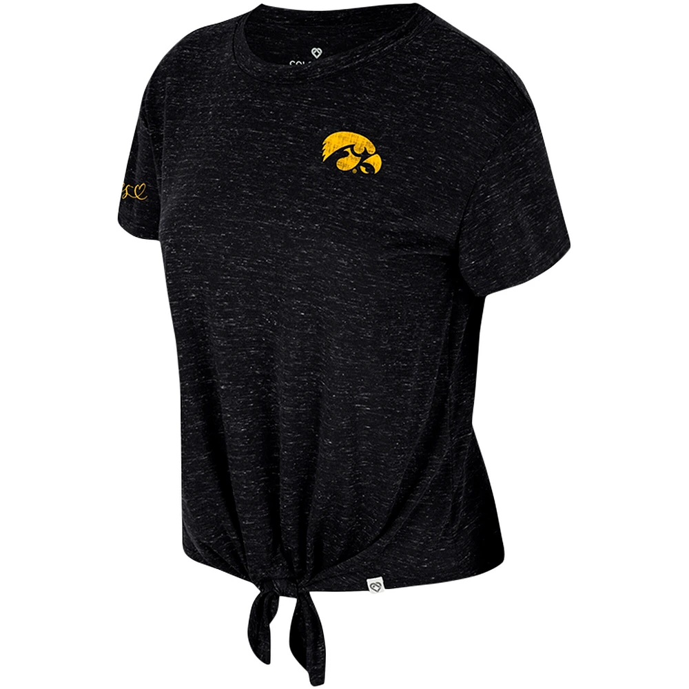Women's Colosseum Black Iowa Hawkeyes Finalists Tie-Front T-Shirt
