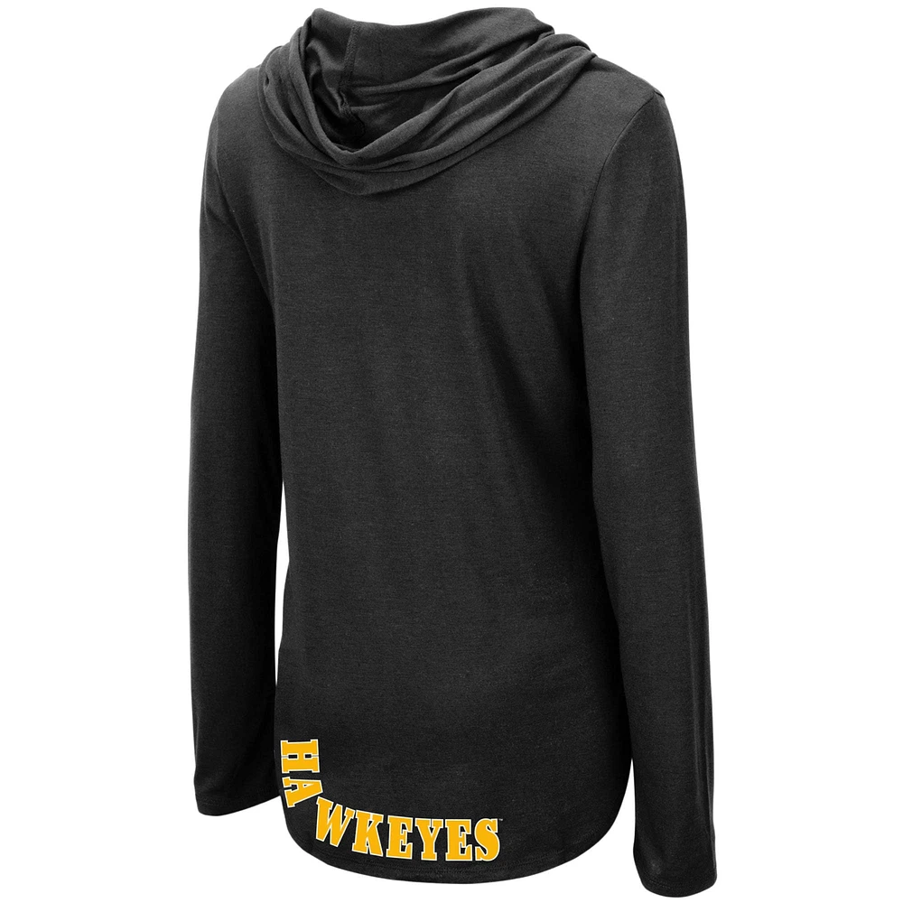 Women's Colosseum Black Iowa Hawkeyes My Lover Lightweight Hooded Long Sleeve T-Shirt