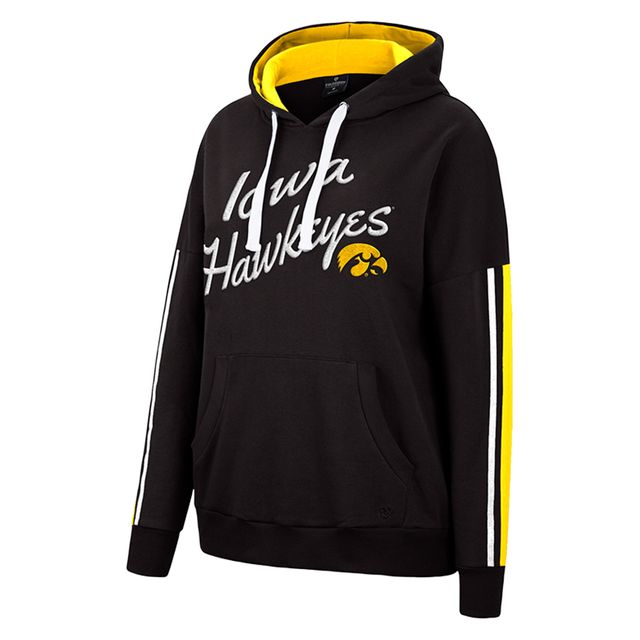 Colosseum Black Iowa Hawkeyes Serena Pull à capuche manches surdimensionnées et col en V pour femmes
