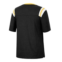 Women's Colosseum Heathered Black Iowa Hawkeyes 15 Min Early Football V-Neck T-Shirt