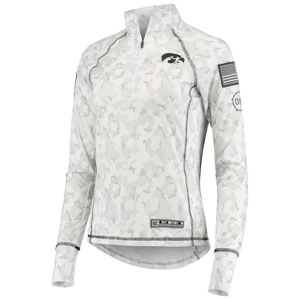 Colosseum White Iowa Hawkeyes OHT Officier d'appréciation militaire Arctic Camo Veste ajustée légère 1/4-Zip pour femme