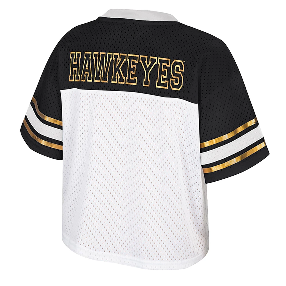Women's Colosseum  White Iowa Hawkeyes Treasure Cropped Football Jersey