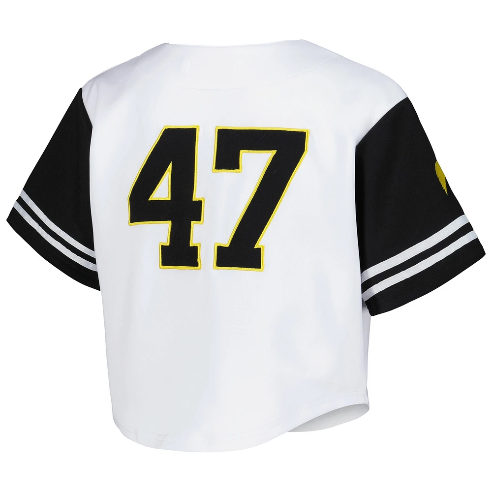 T-shirt court en jersey de baseball des Hawkeyes l'Iowa établi & Co. pour femmes, blanc