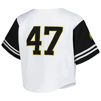 T-shirt court en jersey de baseball des Hawkeyes l'Iowa établi & Co. pour femmes, blanc