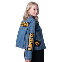 Women's G-III 4Her by Carl Banks Denim Iowa Hawkeyes Game Ball Patches and Studs Full-Button Jacket