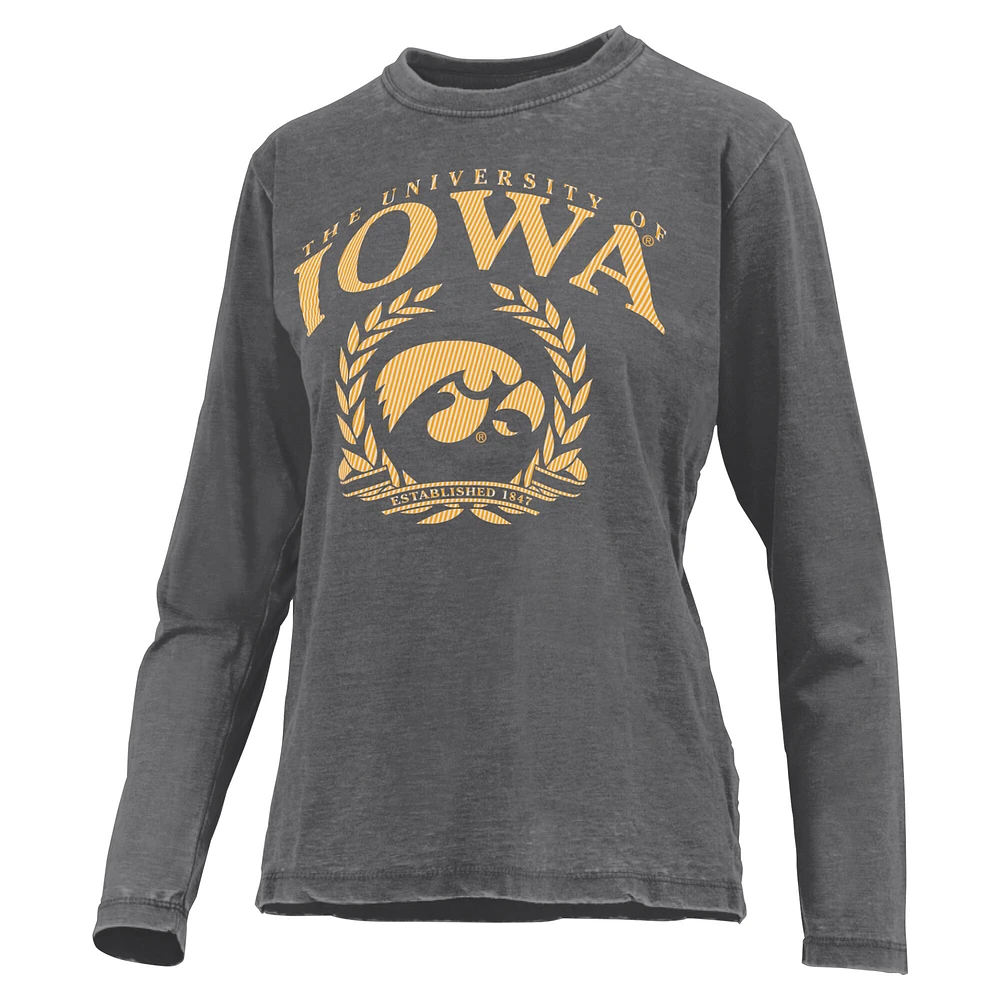 Women's Pressbox Black Iowa Hawkeyes Chandler Olive Leaf Arch Long Sleeve T-Shirt