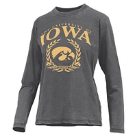 Women's Pressbox Black Iowa Hawkeyes Chandler Olive Leaf Arch Long Sleeve T-Shirt