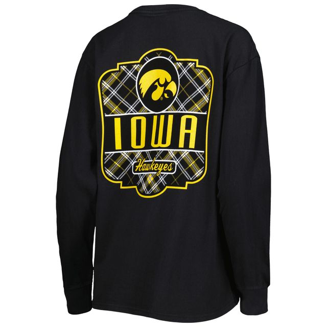 T-shirt à manches longues Pressbox Iowa Hawkeyes Valencia carreaux pour femme noir