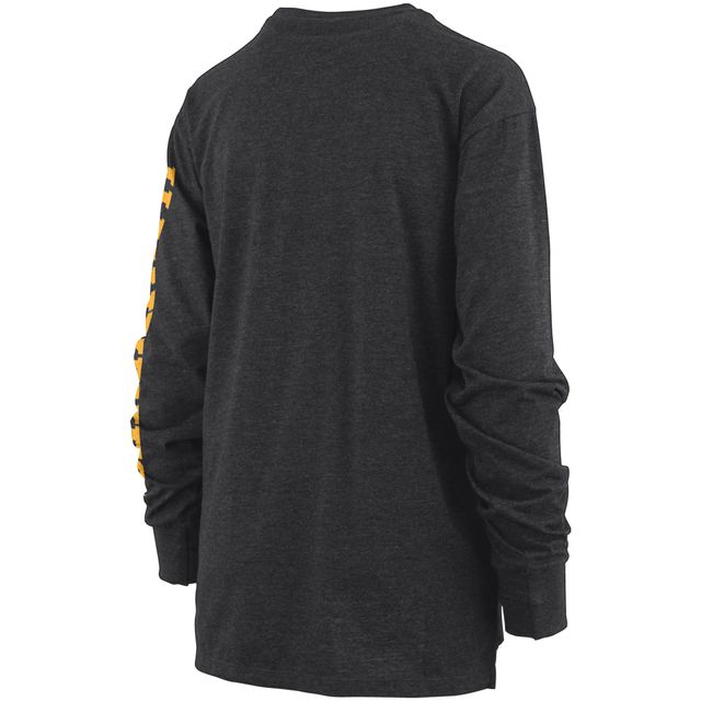 T-shirt à manches longues Pressbox pour femme noir chiné Iowa Hawkeyes Two-Hit Canyon