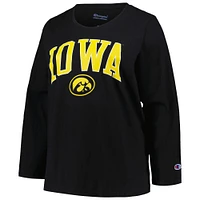 Women's Profile Black Iowa Hawkeyes Plus Arch Over Logo Scoop Neck Long Sleeve T-Shirt