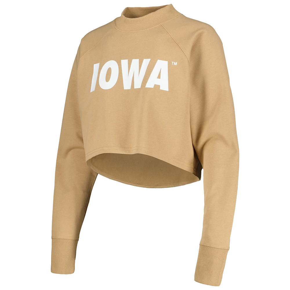Women's Tan Iowa Hawkeyes Raglan Cropped Sweatshirt & Sweatpants Set
