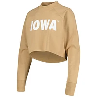 Women's Tan Iowa Hawkeyes Raglan Cropped Sweatshirt & Sweatpants Set