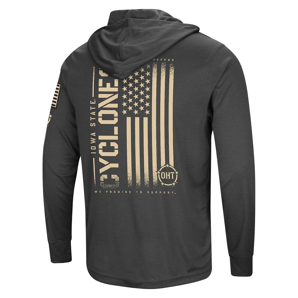 Men's Colosseum Heather Black Iowa State Cyclones Team OHT Military Appreciation Long Sleeve Hoodie T-Shirt