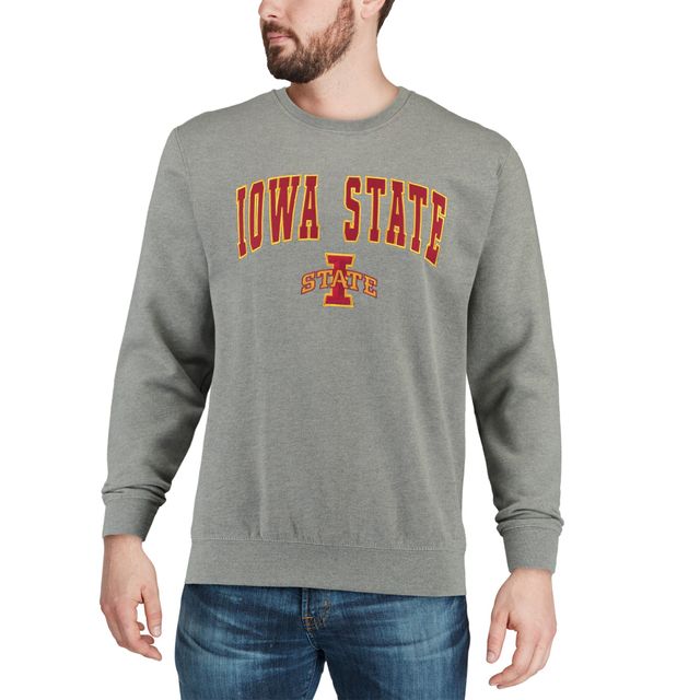 Colosseum Heather Grey Sweat-shirt à col rond avec arc et logo Iowa State Cyclones pour homme