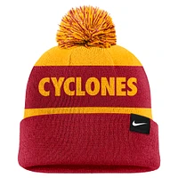 Men's Nike Gold/Crimson Iowa State Cyclones Peak Stripe Cuffed Knit Hat with Pom