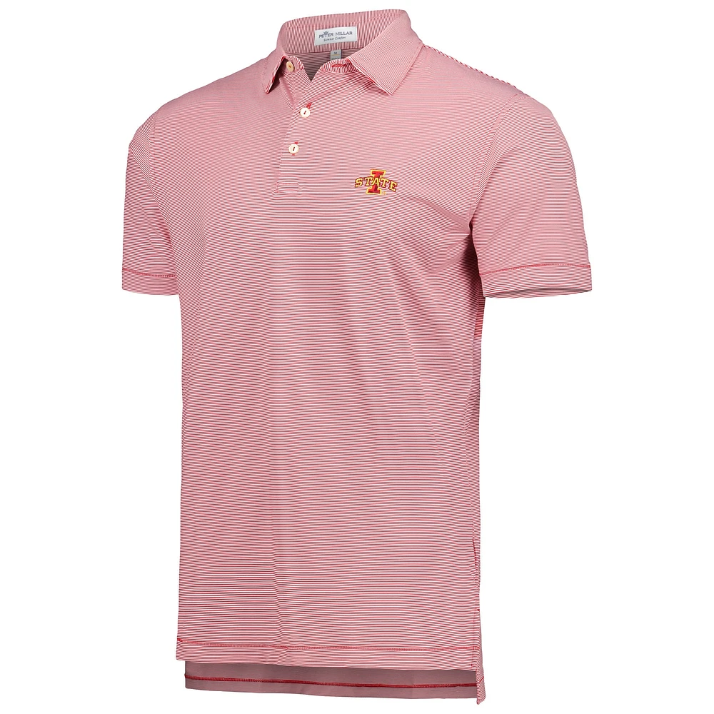 Men's Peter Millar Cardinal Iowa State Cyclones Jubilee Stripe Performance Polo