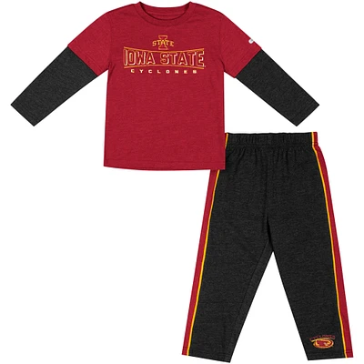 Ensemble t-shirt et pantalon à manches longues Colosseum Cardinal/noir Iowa State Cyclones pour tout-petit