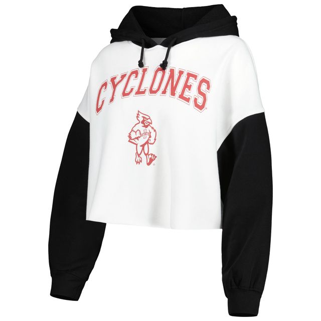 Sweat à capuche court Gameday Couture pour femme Blanc/noir Iowa State Cyclones Good Time Color Block