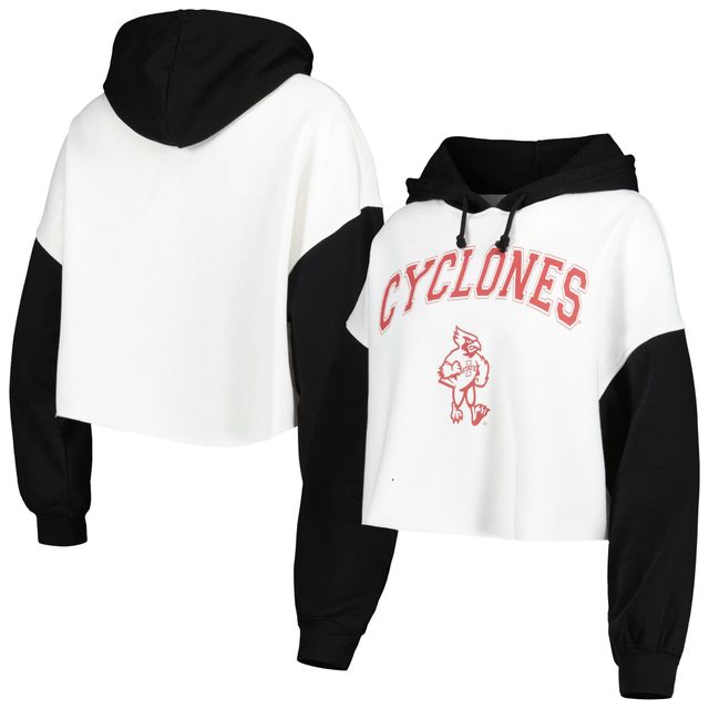 Sweat à capuche court Gameday Couture pour femme Blanc/noir Iowa State Cyclones Good Time Color Block