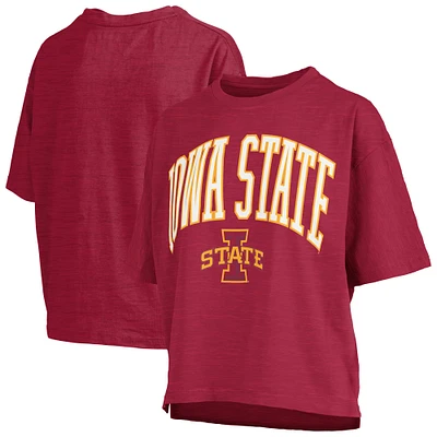 T-shirt surdimensionné pour femme avec logo Nelson Arch Over, longueur à la taille, des Cardinals de l'Iowa State Cyclones Pressbox