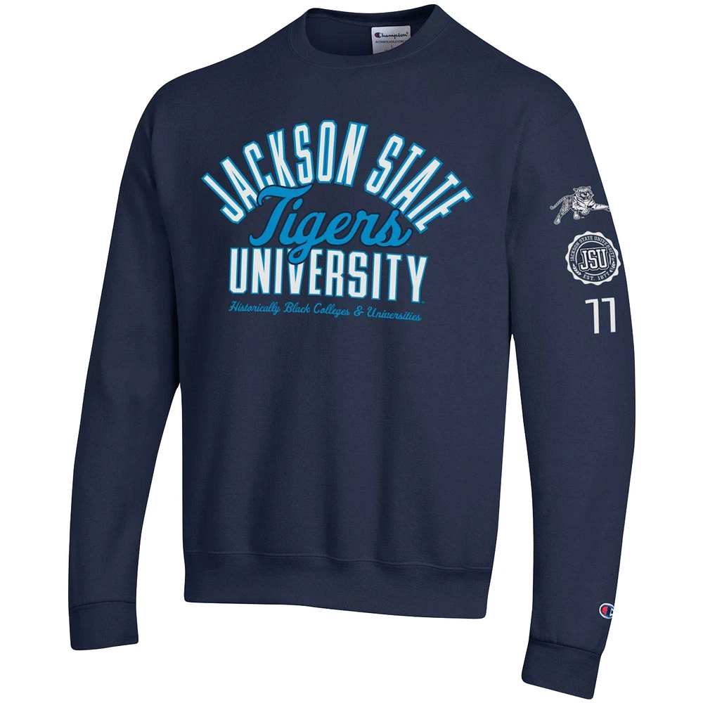 Men's Champion Navy Jackson State Tigers 2-Hit Powerblend Pullover Sweatshirt