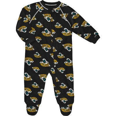 Grenouillère à imprimé intégral et fermeture éclair intégrale pour bébé avec motif raglan des Jaguars de Jacksonville noirs