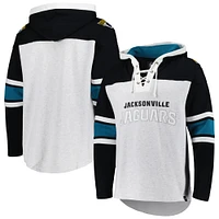 Men's '47 Jacksonville Jaguars Heather Gray Gridiron Lace-Up Pullover Hoodie