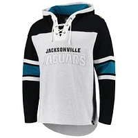 Men's '47 Jacksonville Jaguars Heather Gray Gridiron Lace-Up Pullover Hoodie