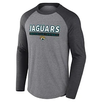 Men's Fanatics Heather Gray/Charcoal Jacksonville Jaguars Tri-Blend Raglan Long Sleeve T-Shirt