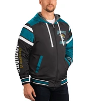 Men's G-III Sports by Carl Banks Gray/Black Jacksonville Jaguars Extreme Full Back Reversible Hoodie Full-Zip Jacket