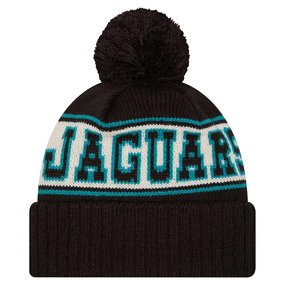 Men's New Era Black Jacksonville Jaguars Retro Cuffed Knit Hat with Pom