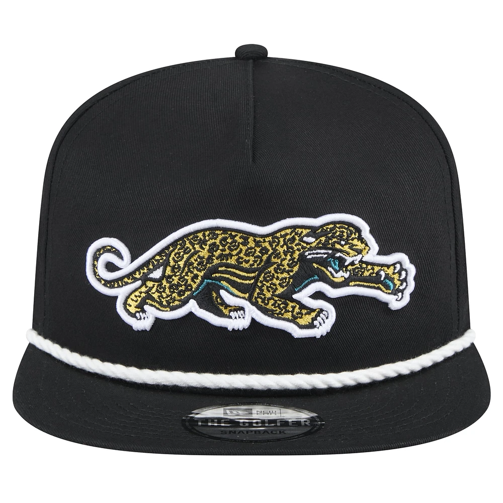 Men's New Era  Black Jacksonville Jaguars Throwback Crawl Lockup Golfer Snapback Hat