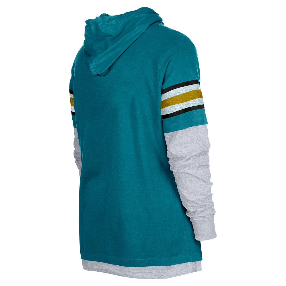 Men's New Era Teal Jacksonville Jaguars Twofer Long Sleeve Hooded T-Shirt