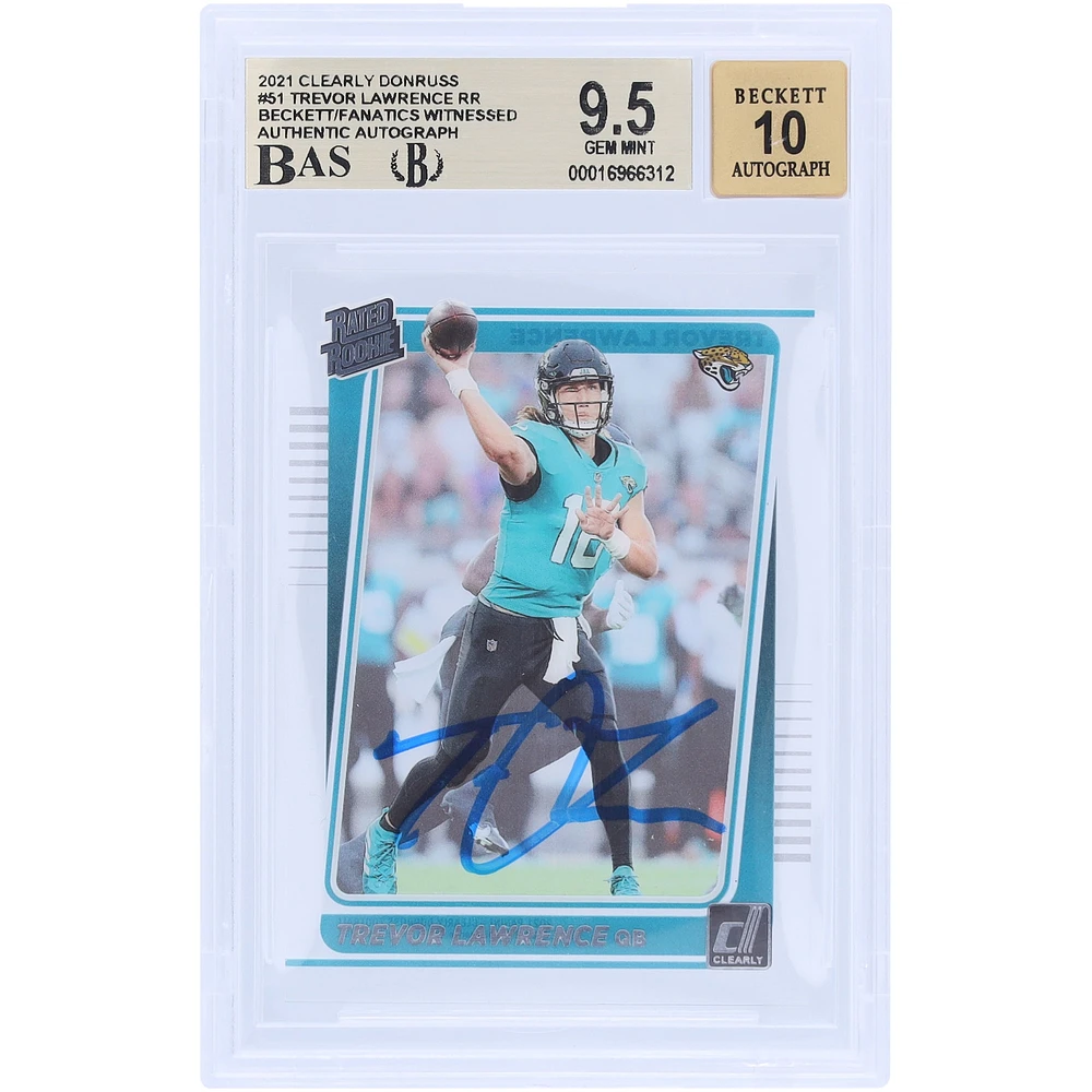Trevor Lawrence Jacksonville Jaguars Autographed 2021 Panini Clearly Donruss Rated Rookie #51 Beckett Fanatics Witnessed Authenticated 9.5/10 Rookie Card 