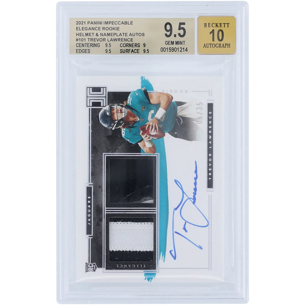 Trevor Lawrence Jacksonville Jaguars Autographed 2021 Panini Impeccable Elegance Dual Relic #101 #6/35 BGS Authenticated 9.5/10 Rookie Card - 9.5,9,9.5,9.5 Subgrades