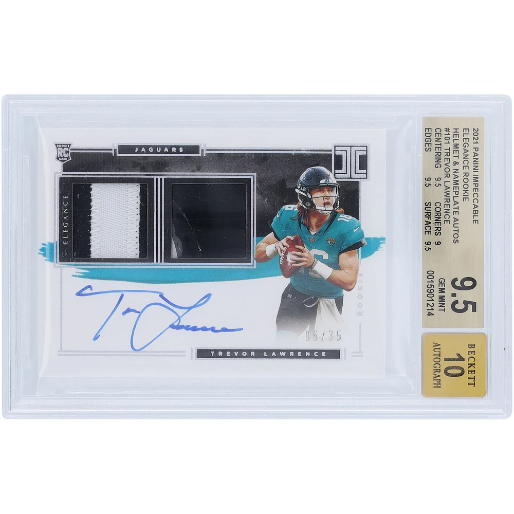 Trevor Lawrence Jacksonville Jaguars Autographed 2021 Panini Impeccable Elegance Dual Relic #101 #6/35 BGS Authenticated 9.5/10 Rookie Card - 9.5,9,9.5,9.5 Subgrades