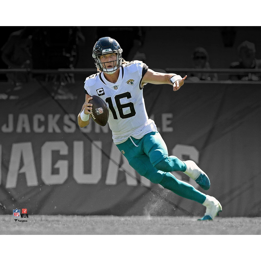 Trevor Lawrence Jacksonville Jaguars Unsigned White Jersey Spotlight Photograph