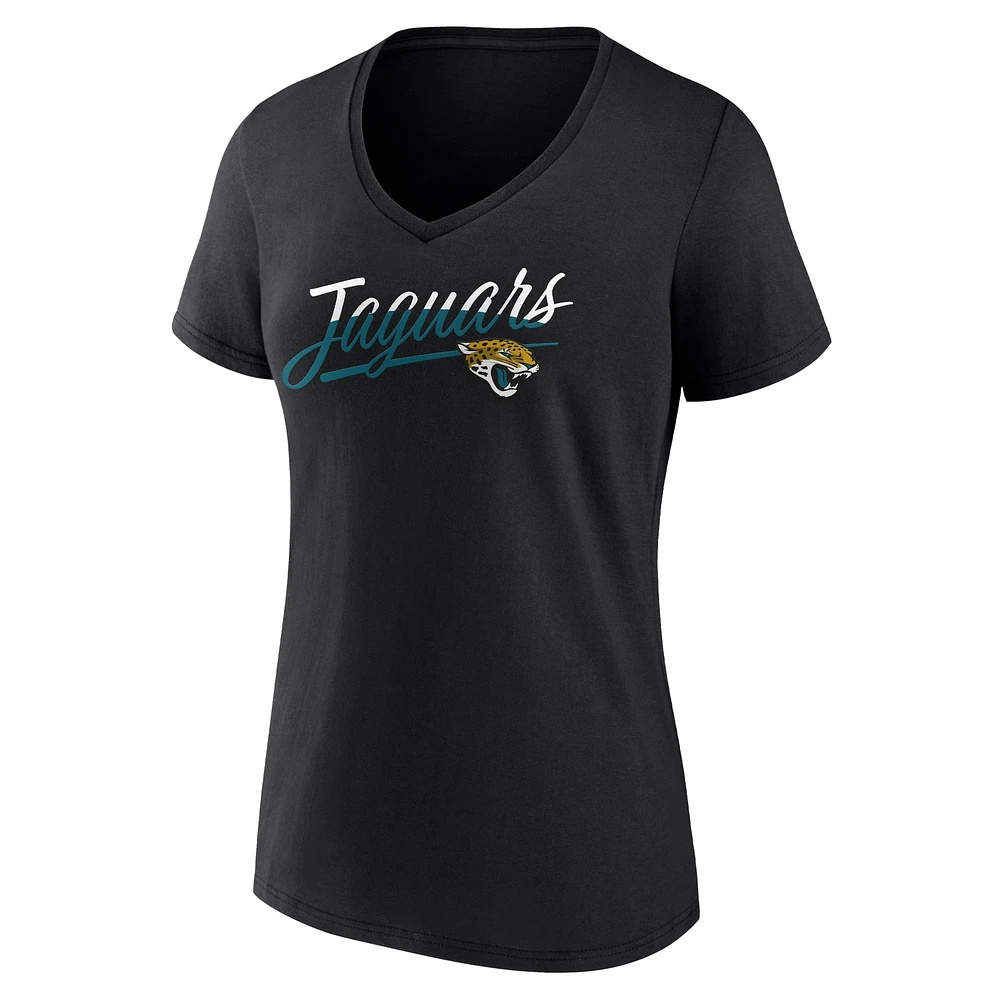 Women's Fanatics Black Jacksonville Jaguars Slice Script V-Neck T-Shirt