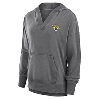 Women's Fanatics  Heather Charcoal Jacksonville Jaguars Initiative Snow Wash French Terry V-Neck Pullover Hoodie