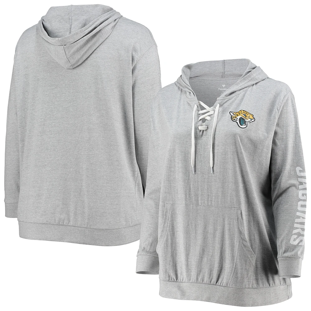Sweat à capuche lacets grande taille Fanatics pour femmes, gris chiné, Jacksonville Jaguars